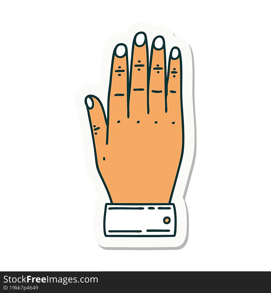 sticker of tattoo in traditional style of a hand. sticker of tattoo in traditional style of a hand