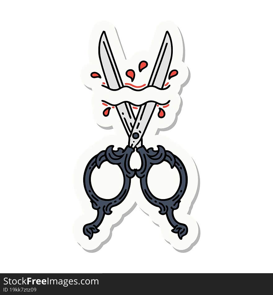 sticker of tattoo in traditional style of barber scissors. sticker of tattoo in traditional style of barber scissors