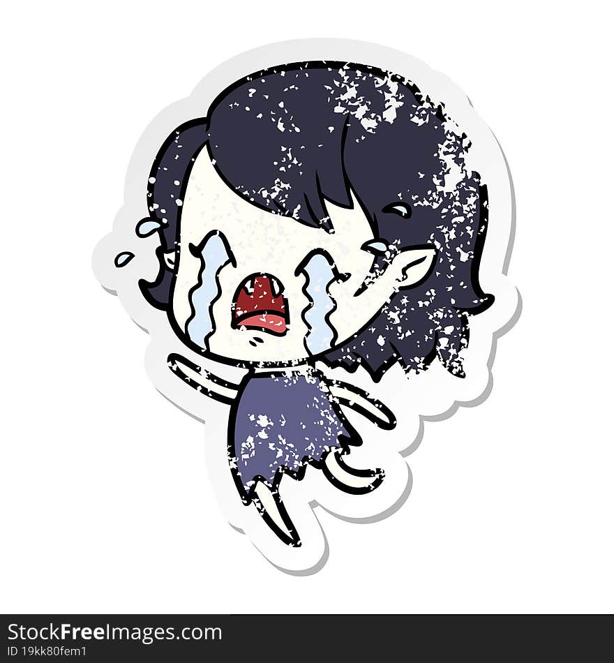 Distressed Sticker Of A Cartoon Crying Vampire Girl