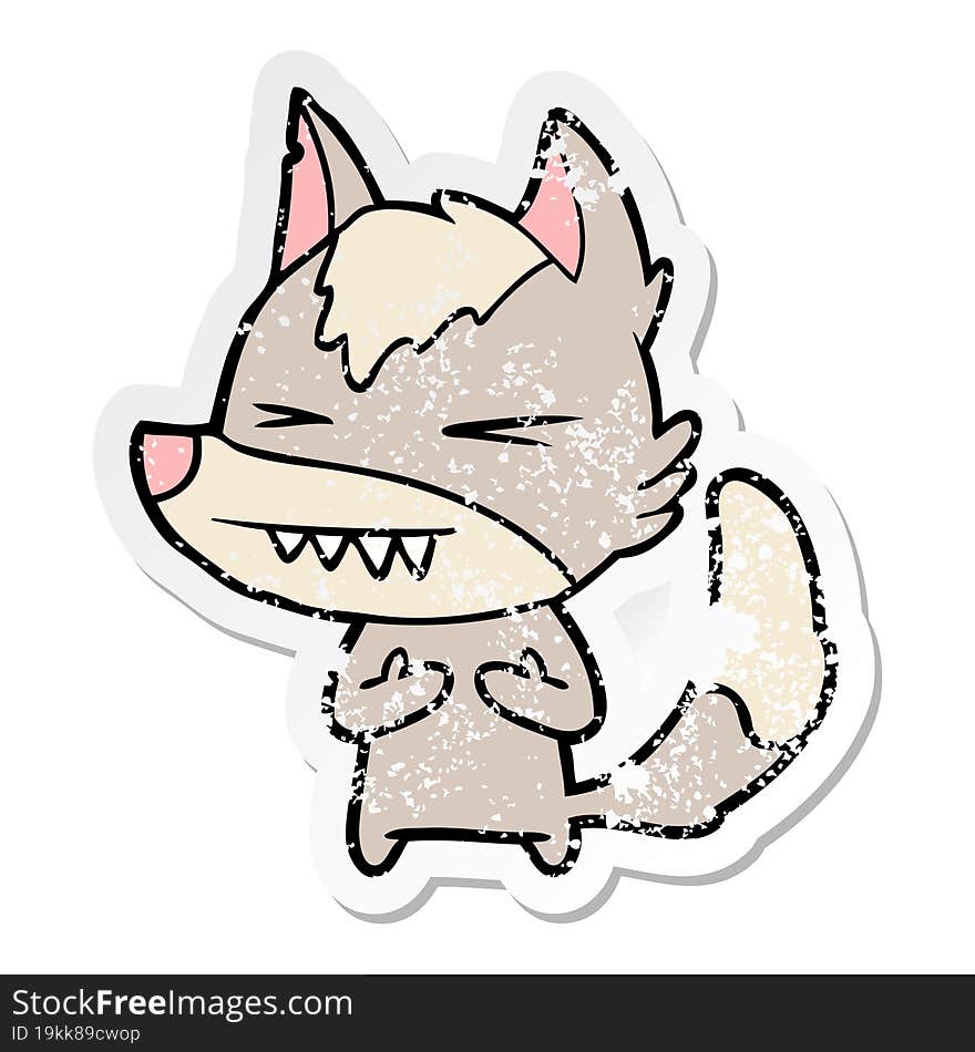 distressed sticker of a angry wolf cartoon