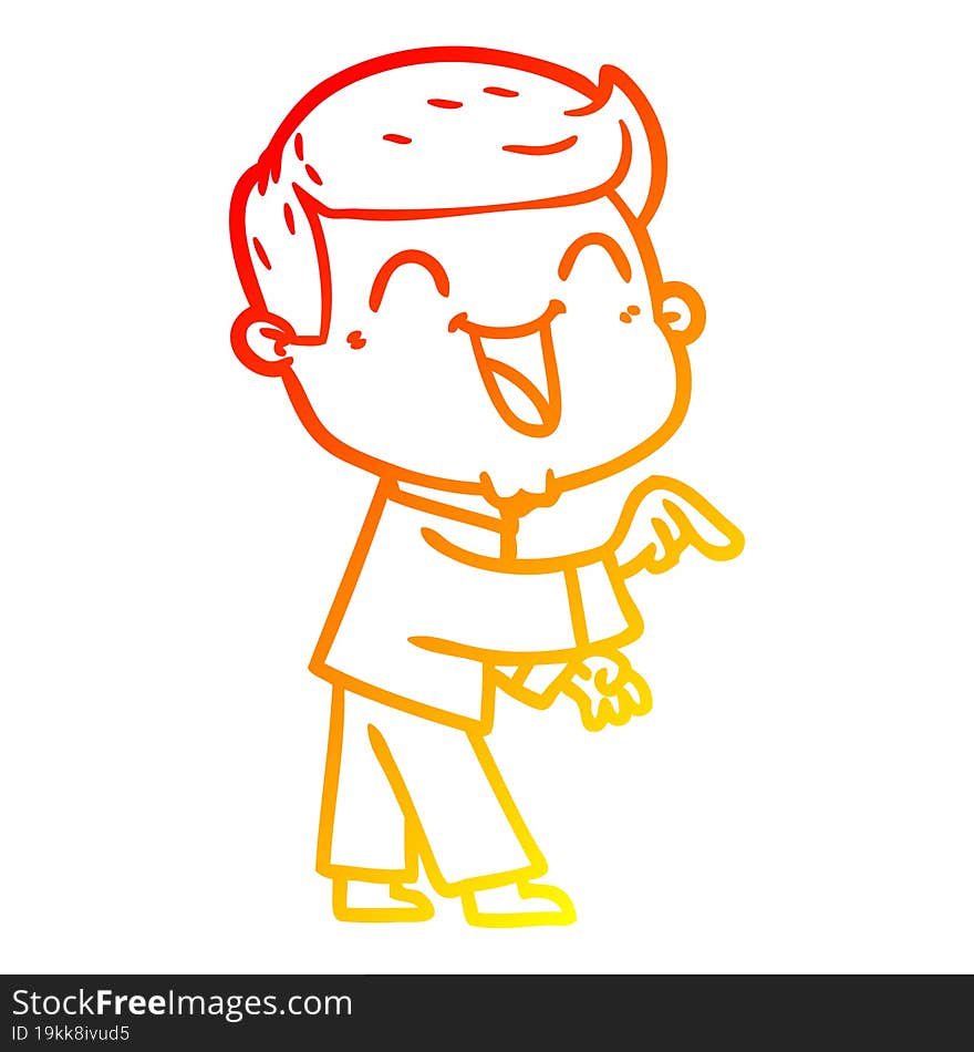 warm gradient line drawing of a cartoon man laughing