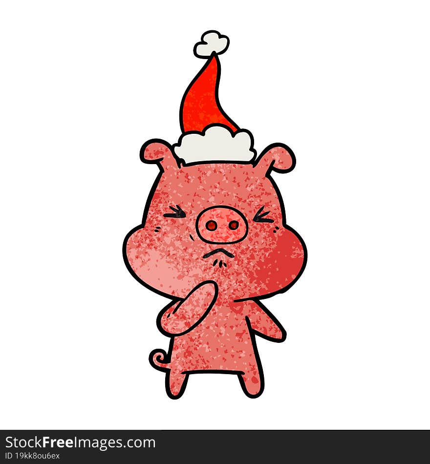 textured cartoon of a angry pig wearing santa hat