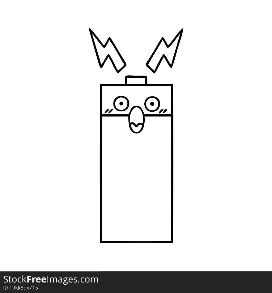 line drawing cartoon of a battery. line drawing cartoon of a battery