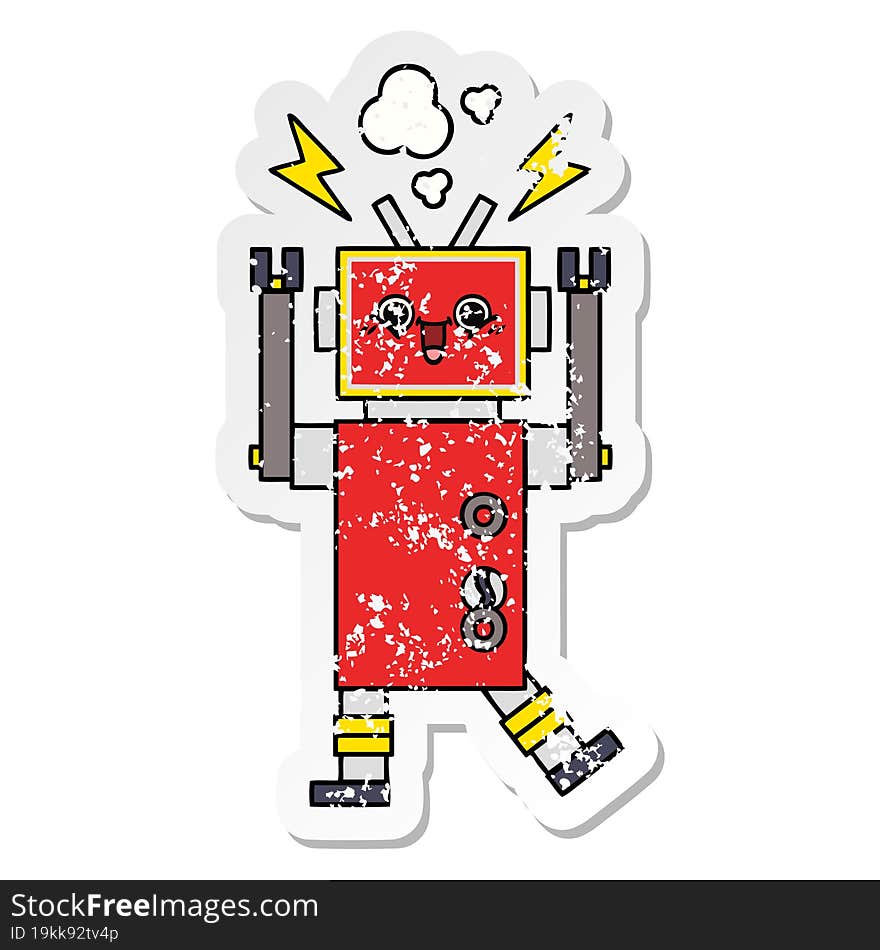 Distressed Sticker Of A Cute Cartoon Robot