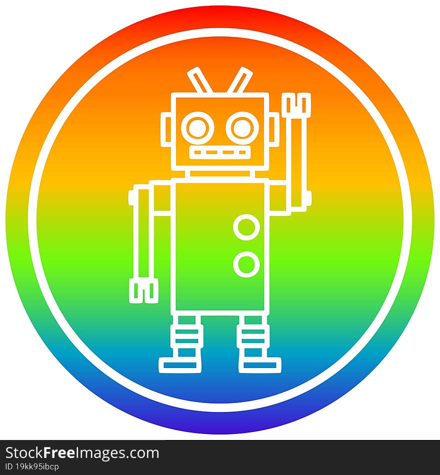 dancing robot circular icon with rainbow gradient finish. dancing robot circular icon with rainbow gradient finish