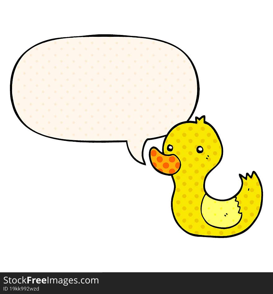 cartoon duck and speech bubble in comic book style