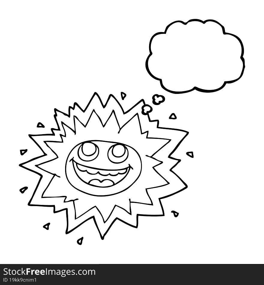 happy freehand drawn thought bubble cartoon sun. happy freehand drawn thought bubble cartoon sun