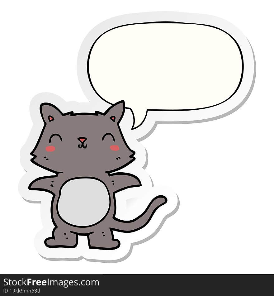 cartoon cat with speech bubble sticker. cartoon cat with speech bubble sticker