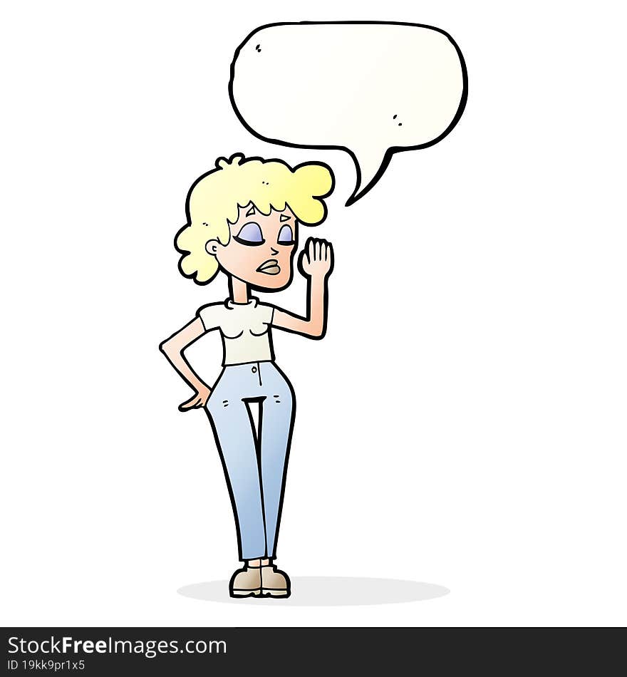 Cartoon Woman Ignoring With Speech Bubble