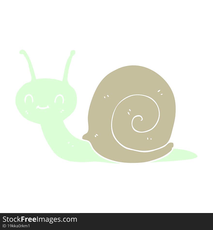 flat color illustration of a cartoon cute snail