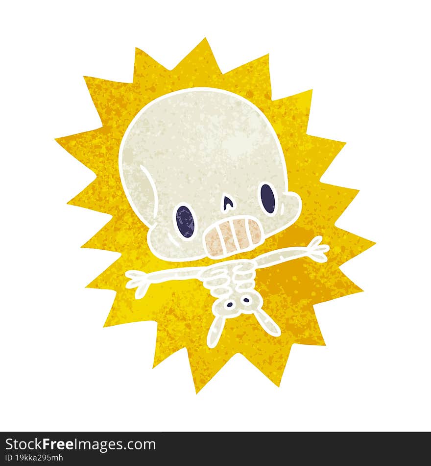 retro cartoon kawaii electrocuted skeleton