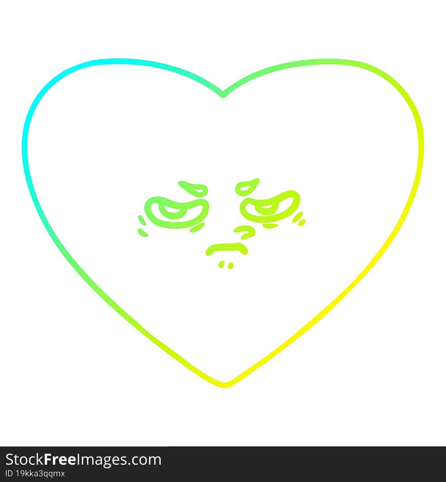 cold gradient line drawing of a cartoon heart