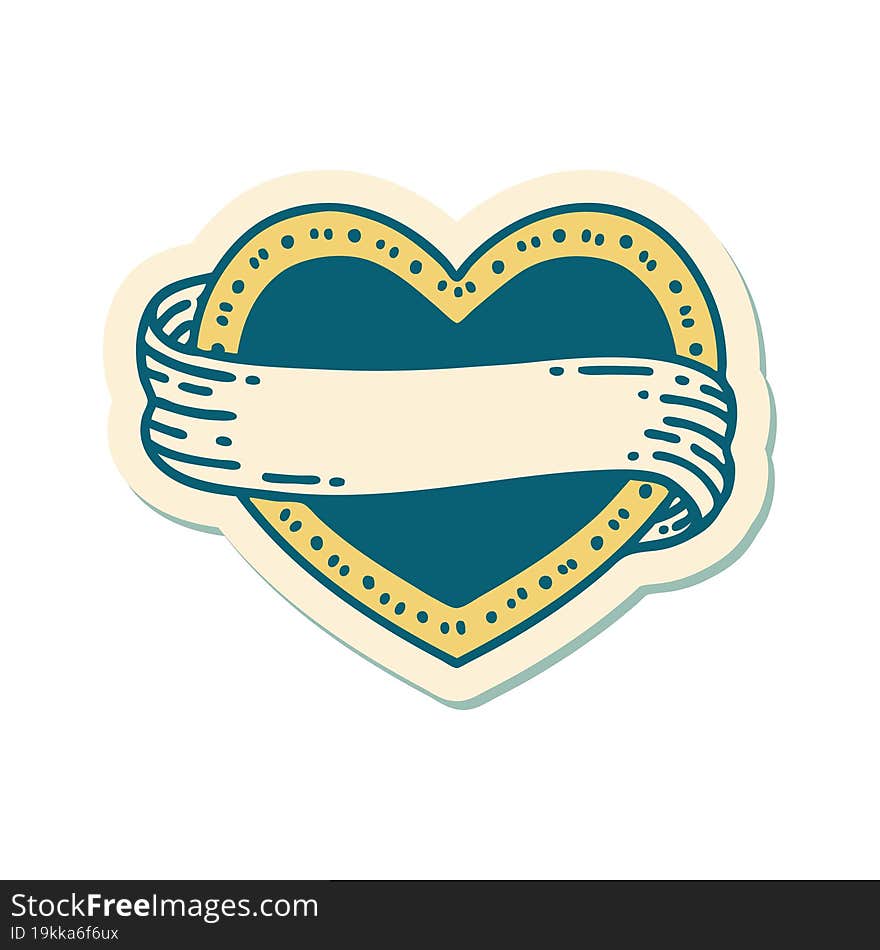 sticker of tattoo in traditional style of a heart and banner. sticker of tattoo in traditional style of a heart and banner