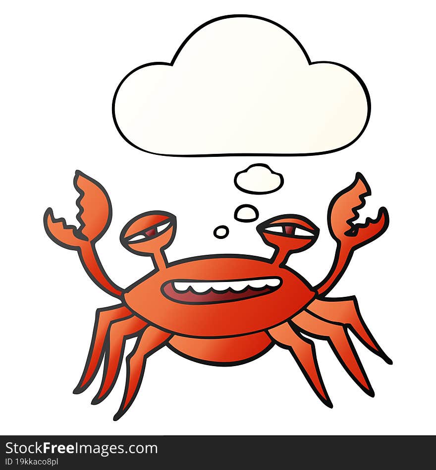 cartoon crab and thought bubble in smooth gradient style