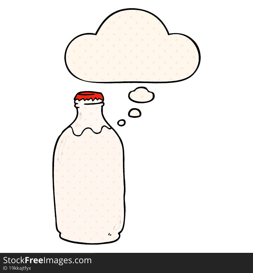 Cartoon Milk Bottle And Thought Bubble In Comic Book Style