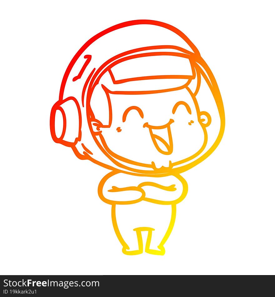 warm gradient line drawing of a happy cartoon astronaut