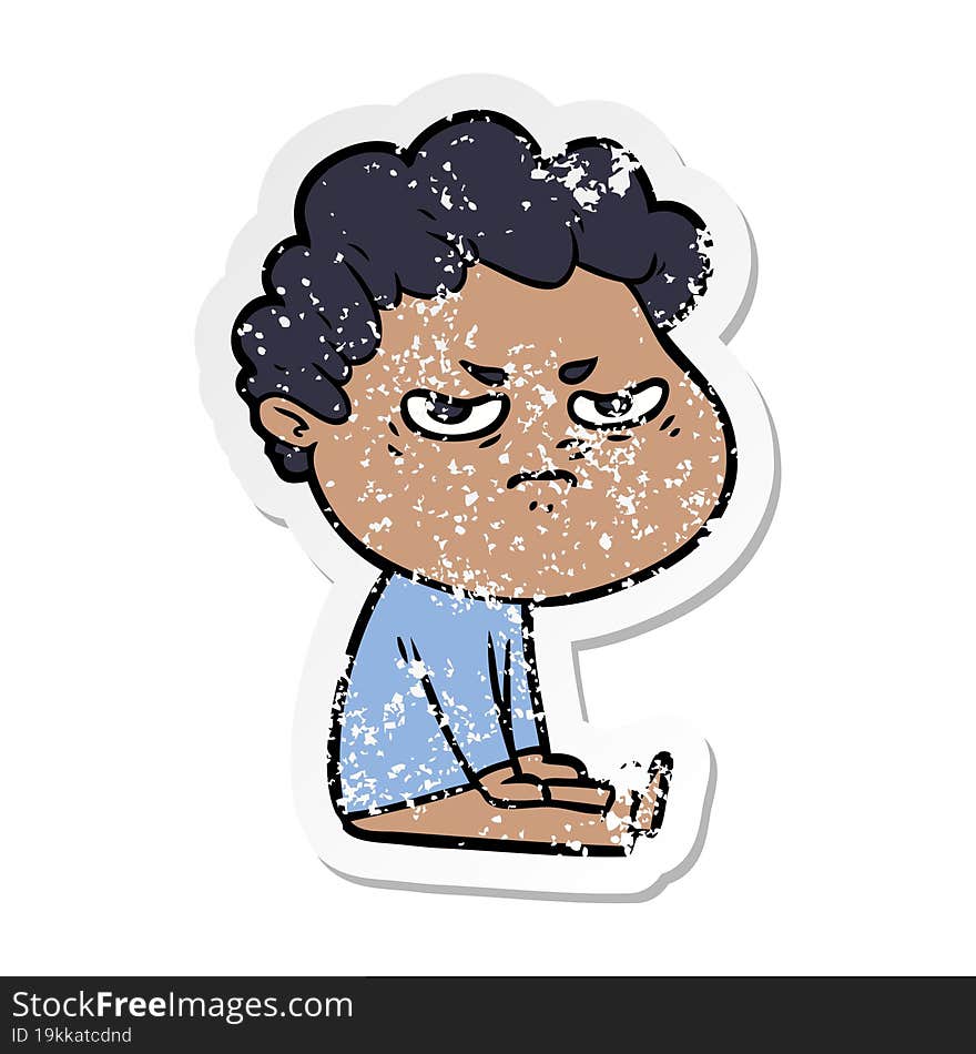 distressed sticker of a cartoon angry man