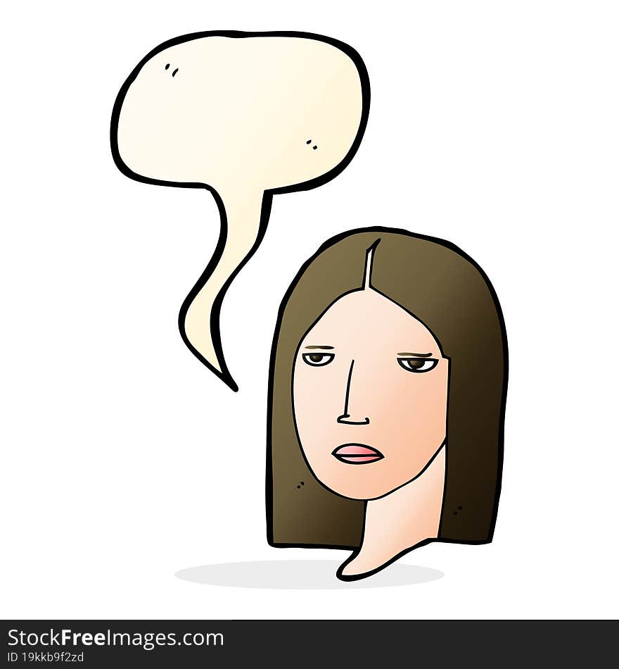 cartoon serious woman with speech bubble