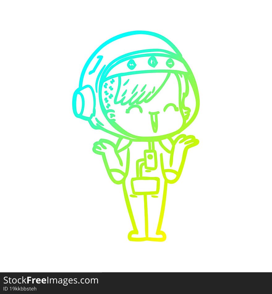 cold gradient line drawing happy cartoon space girl shrugging shoulders