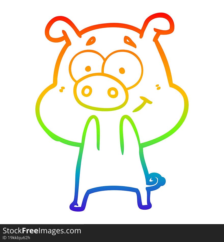 rainbow gradient line drawing of a happy cartoon pig