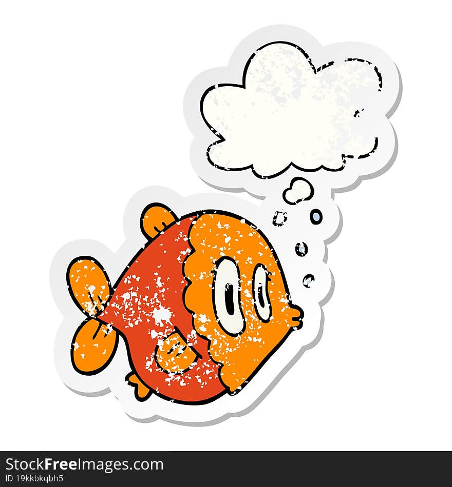 cartoon fish and thought bubble as a distressed worn sticker