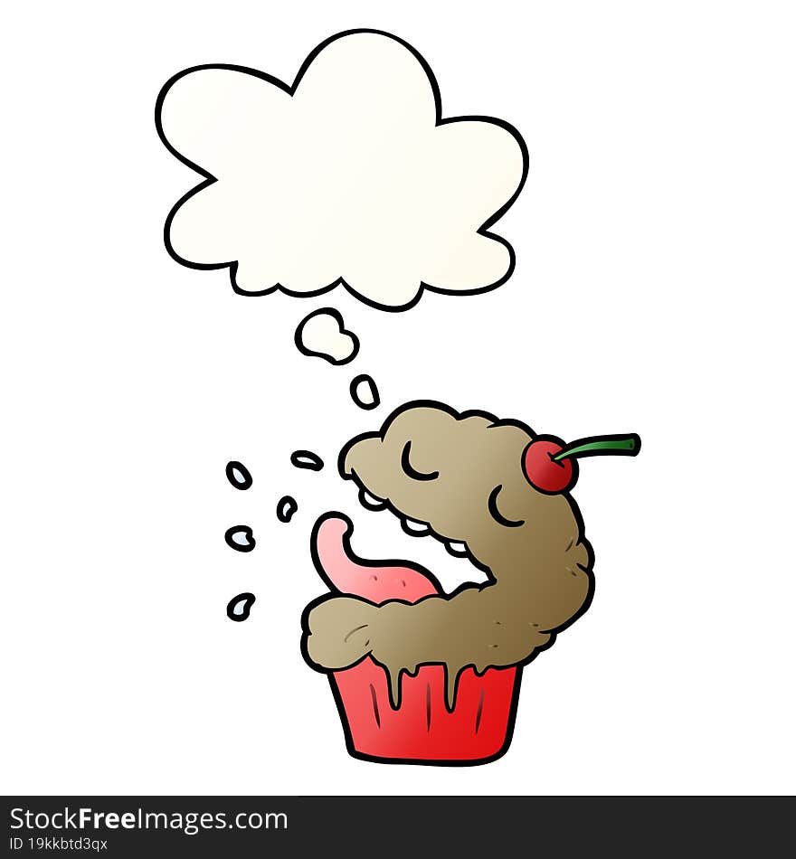 cartoon cupcake with thought bubble in smooth gradient style