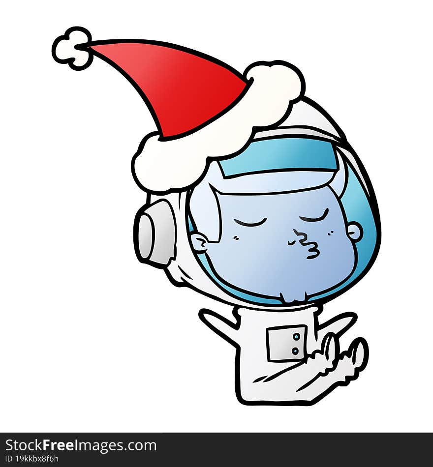 gradient cartoon of a confident astronaut wearing santa hat