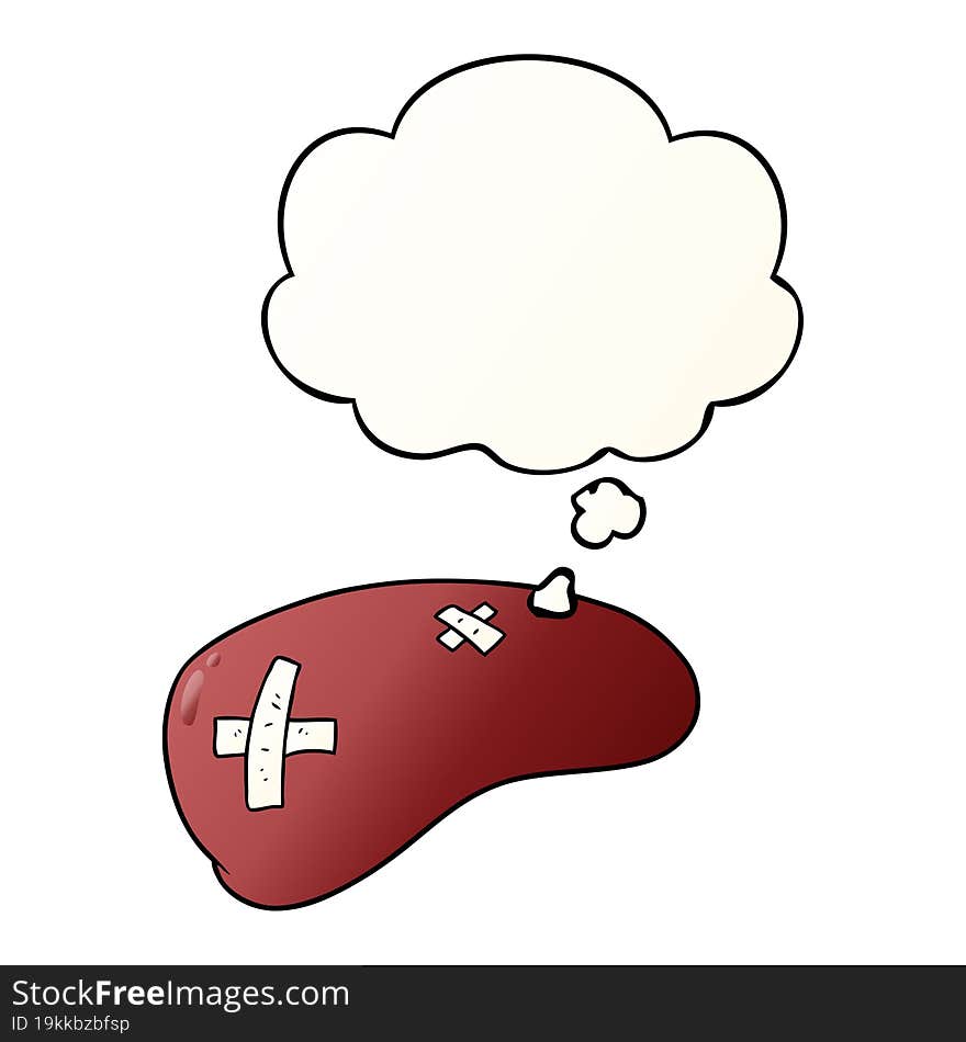 cartoon repaired liver and thought bubble in smooth gradient style