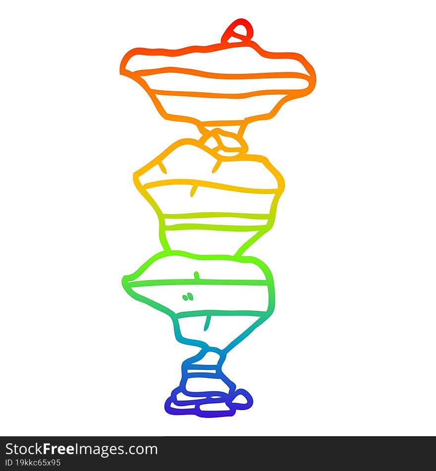 rainbow gradient line drawing of a cartoon boulders