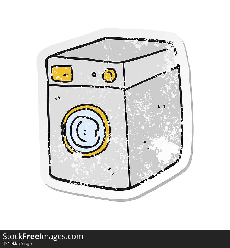 Retro Distressed Sticker Of A Cartoon Washing Machine