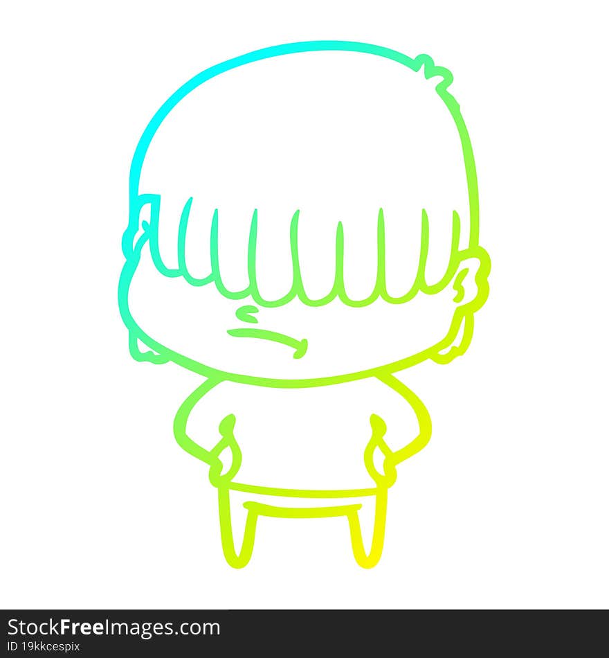 cold gradient line drawing cartoon boy with untidy hair