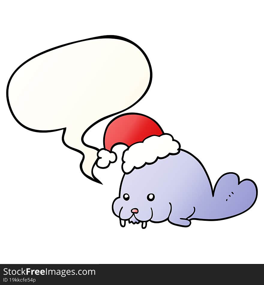 Cartoon Christmas Walrus And Speech Bubble In Smooth Gradient Style