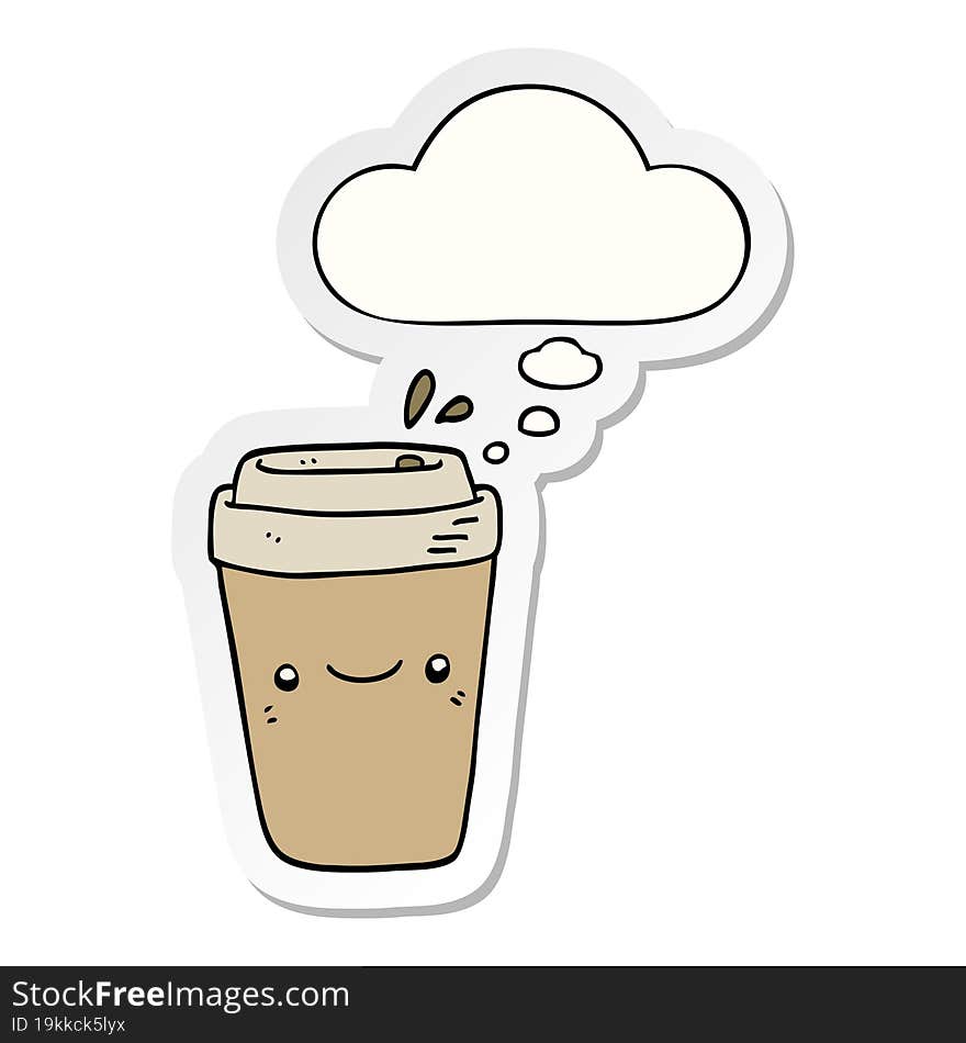 cartoon takeaway coffee with thought bubble as a printed sticker