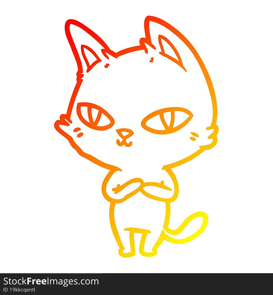 Warm Gradient Line Drawing Cartoon Cat Staring