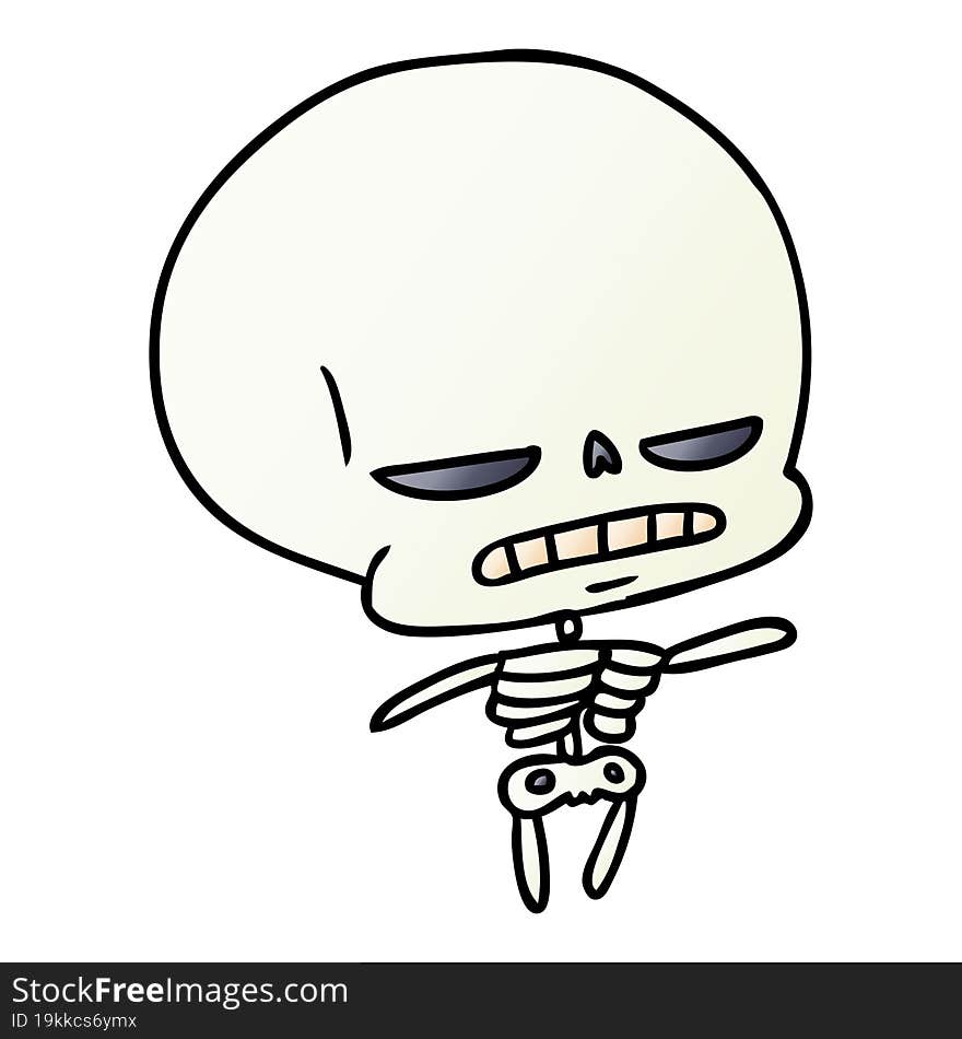 freehand drawn gradient cartoon of spooky kawaii skeleton