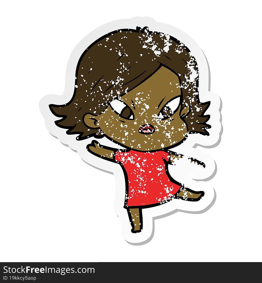 distressed sticker of a cartoon stressed woman