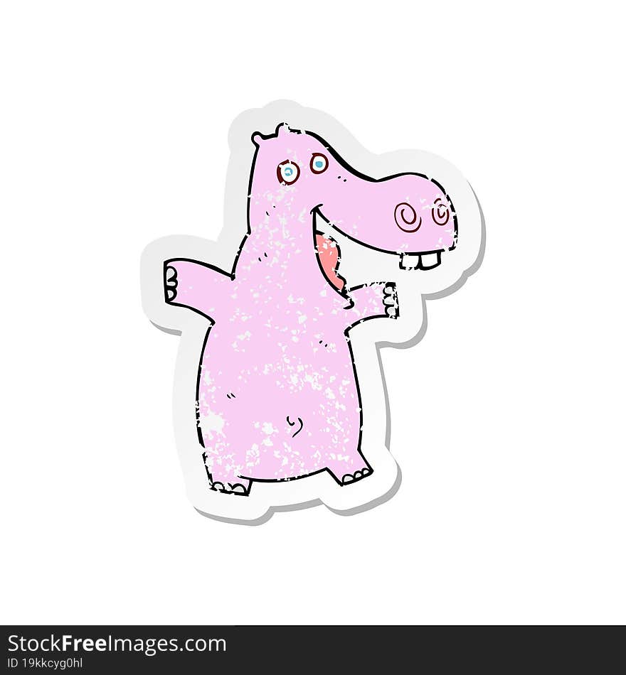 Retro Distressed Sticker Of A Cartoon Hippo