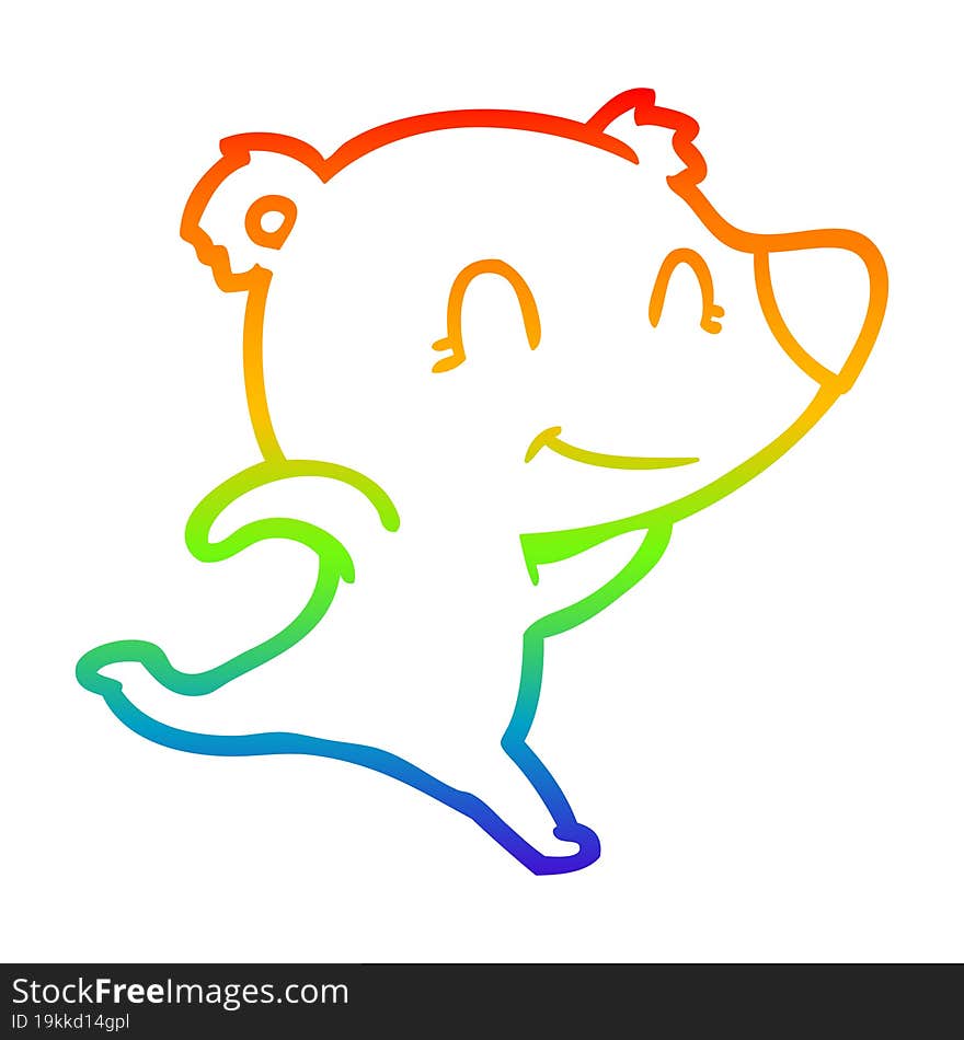 rainbow gradient line drawing friendly bear running cartoon