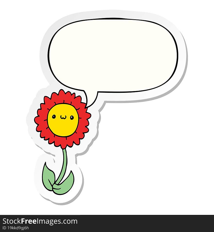 Cartoon Flower And Speech Bubble Sticker