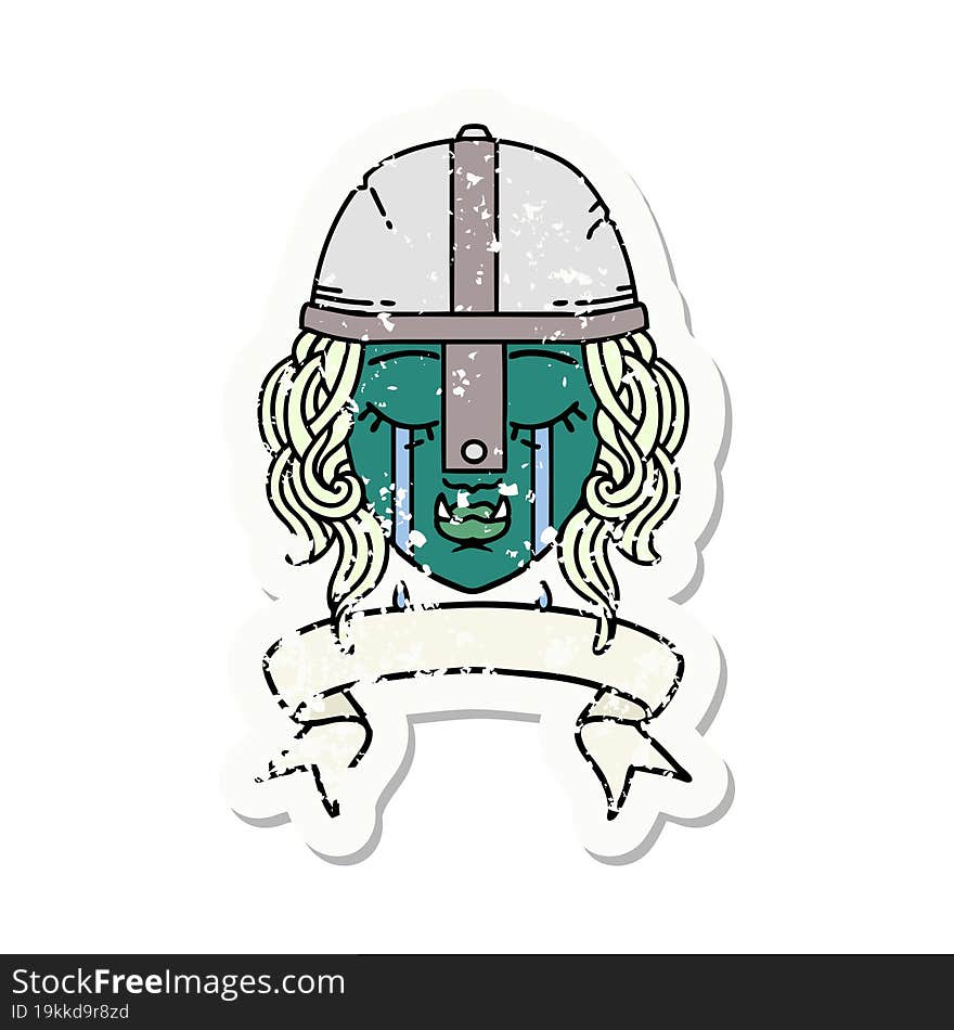 Retro Tattoo Style crying orc fighter character face. Retro Tattoo Style crying orc fighter character face