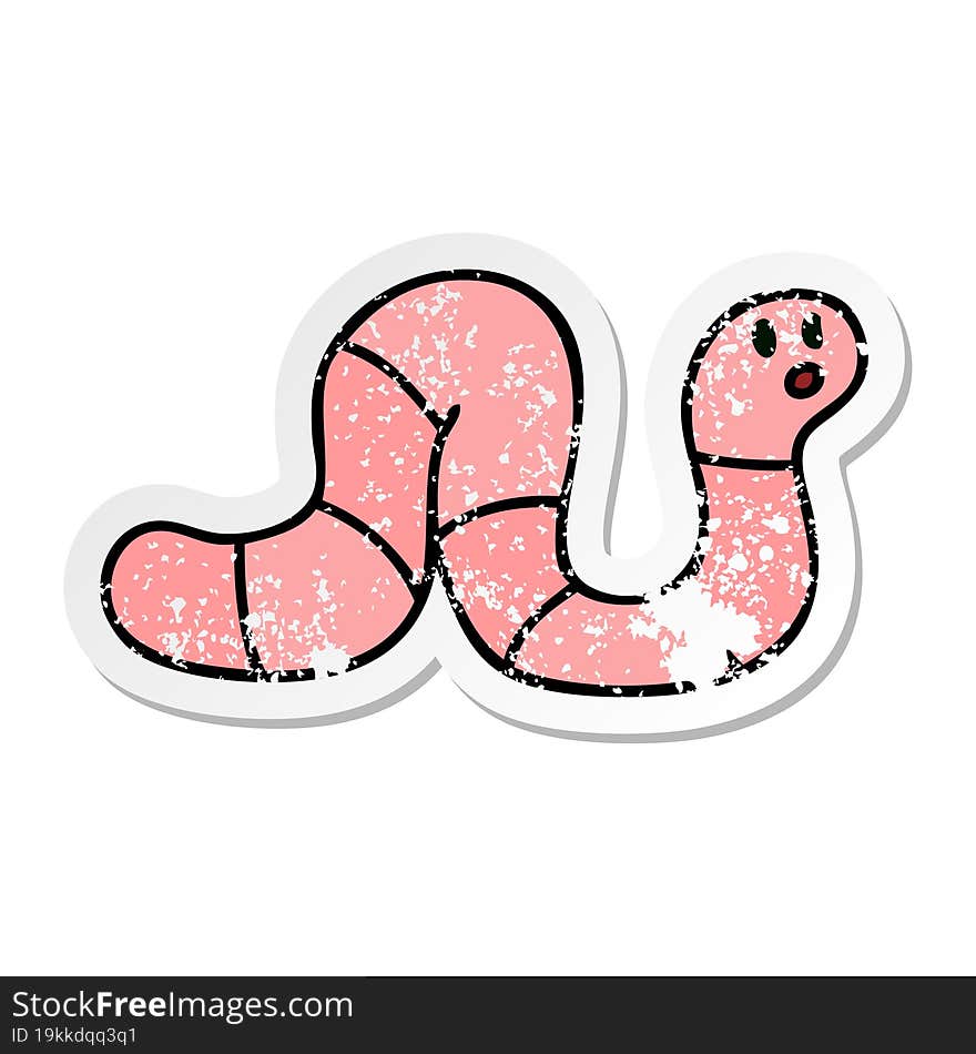 distressed sticker of a quirky hand drawn cartoon worm