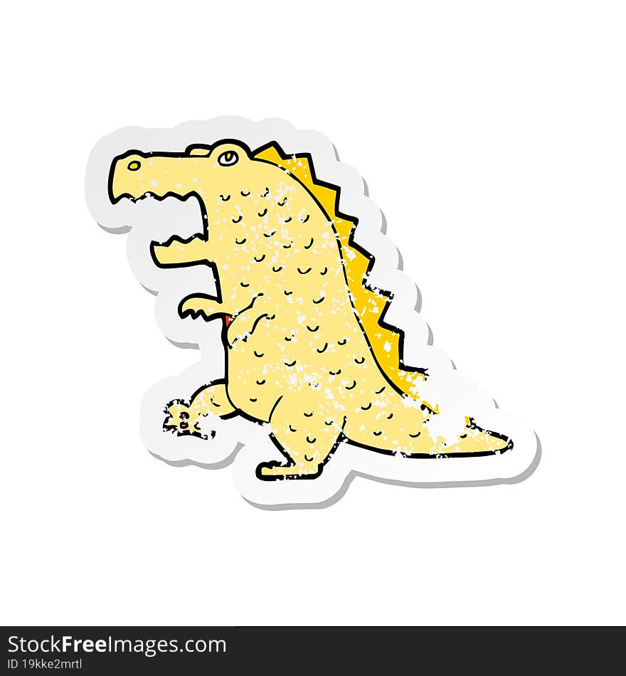 retro distressed sticker of a cartoon dinosaur