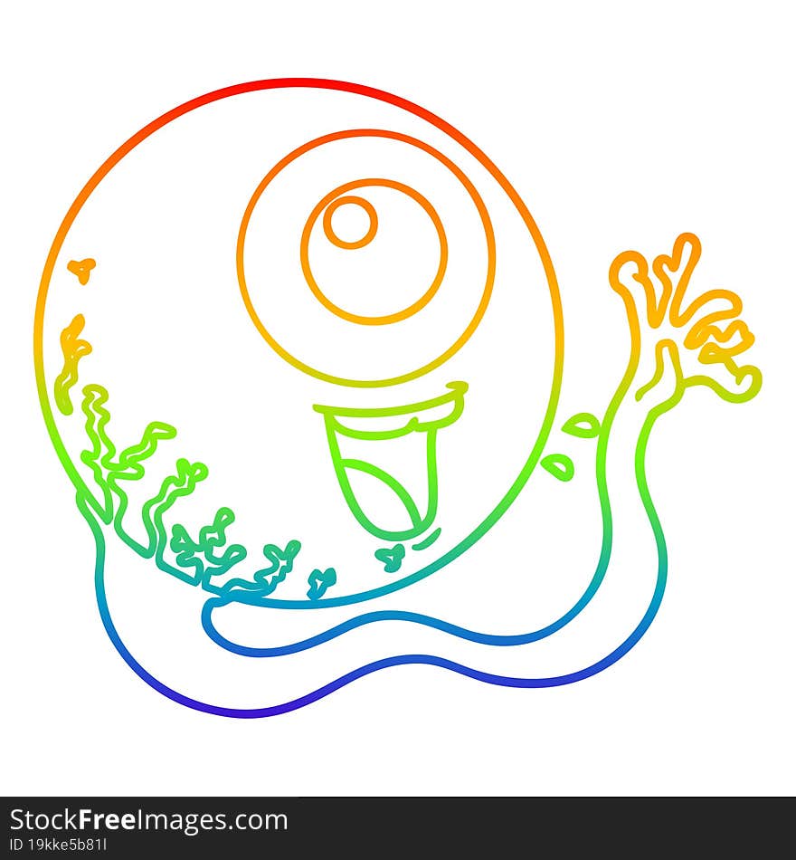 rainbow gradient line drawing of a cartoon eyeball laughing