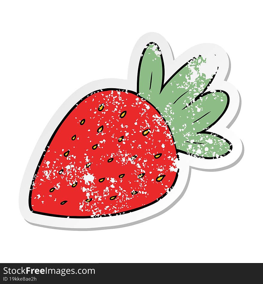 distressed sticker of a cartoon strawberry