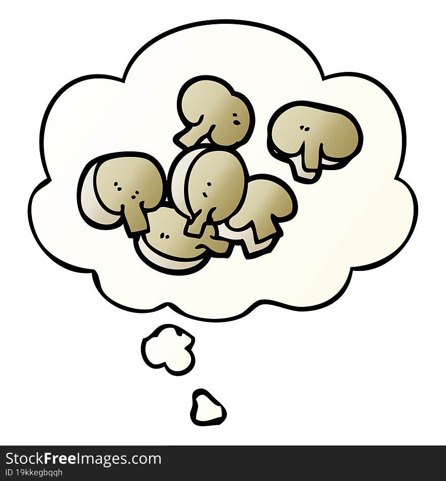 cartoon chopped mushrooms and thought bubble in smooth gradient style