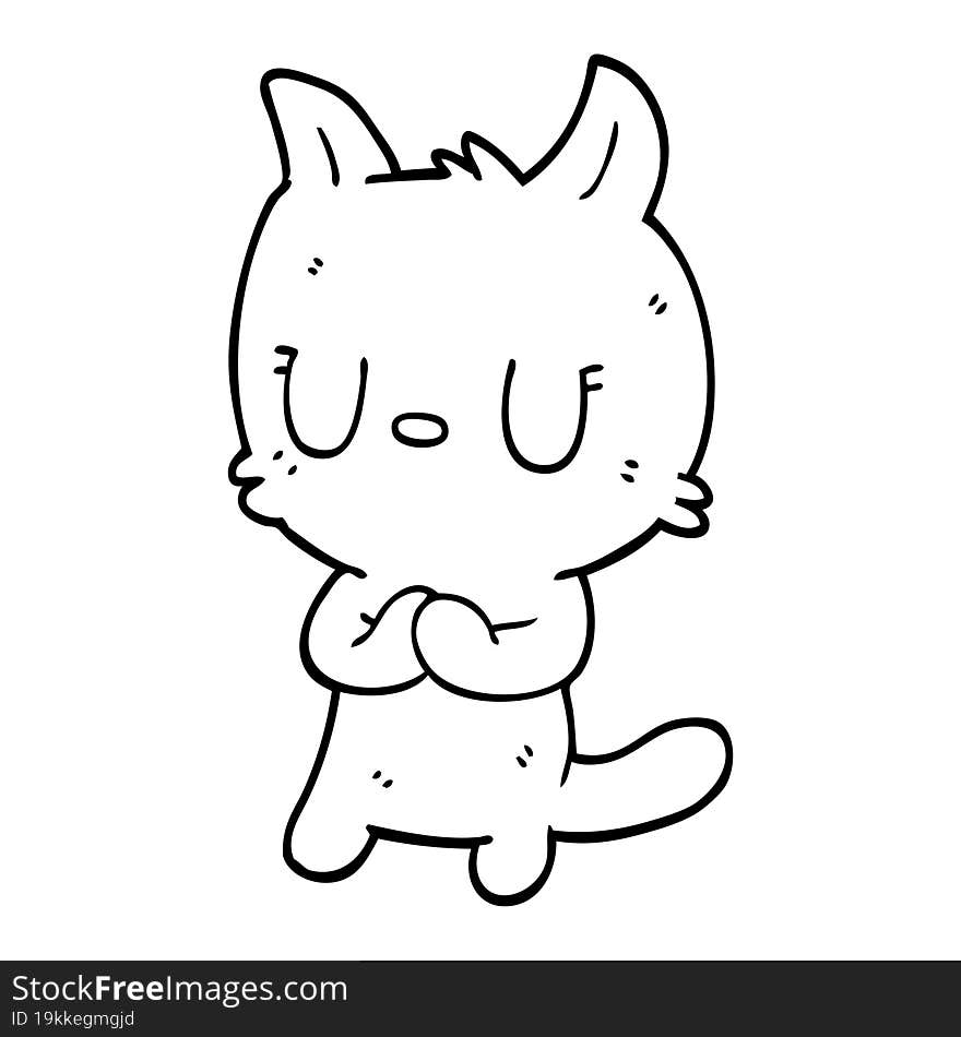 Cute Line Drawing Cartoon Cat