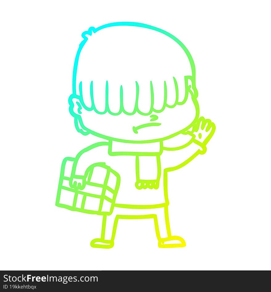 cold gradient line drawing of a cartoon boy with untidy hair