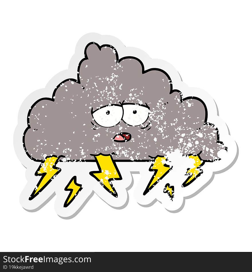 Distressed Sticker Of A Cartoon Storm Cloud