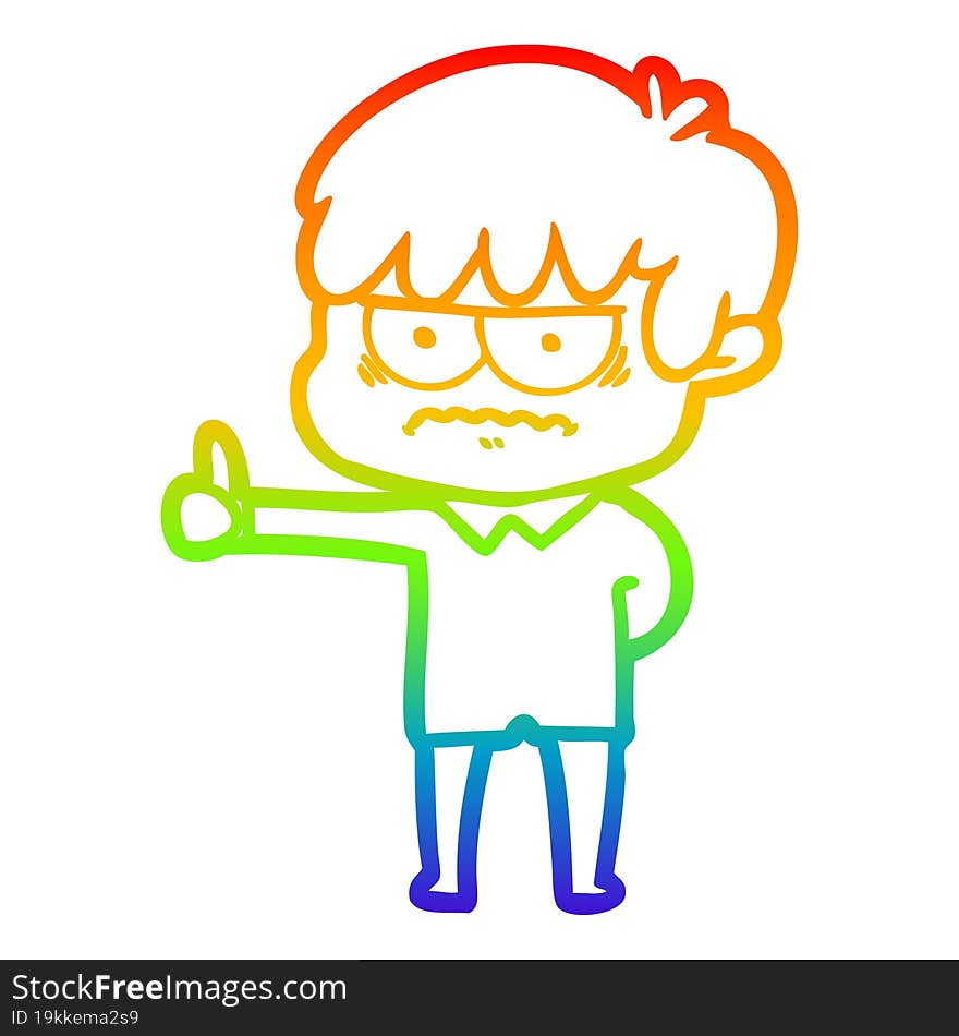 Rainbow Gradient Line Drawing Annoyed Cartoon Boy