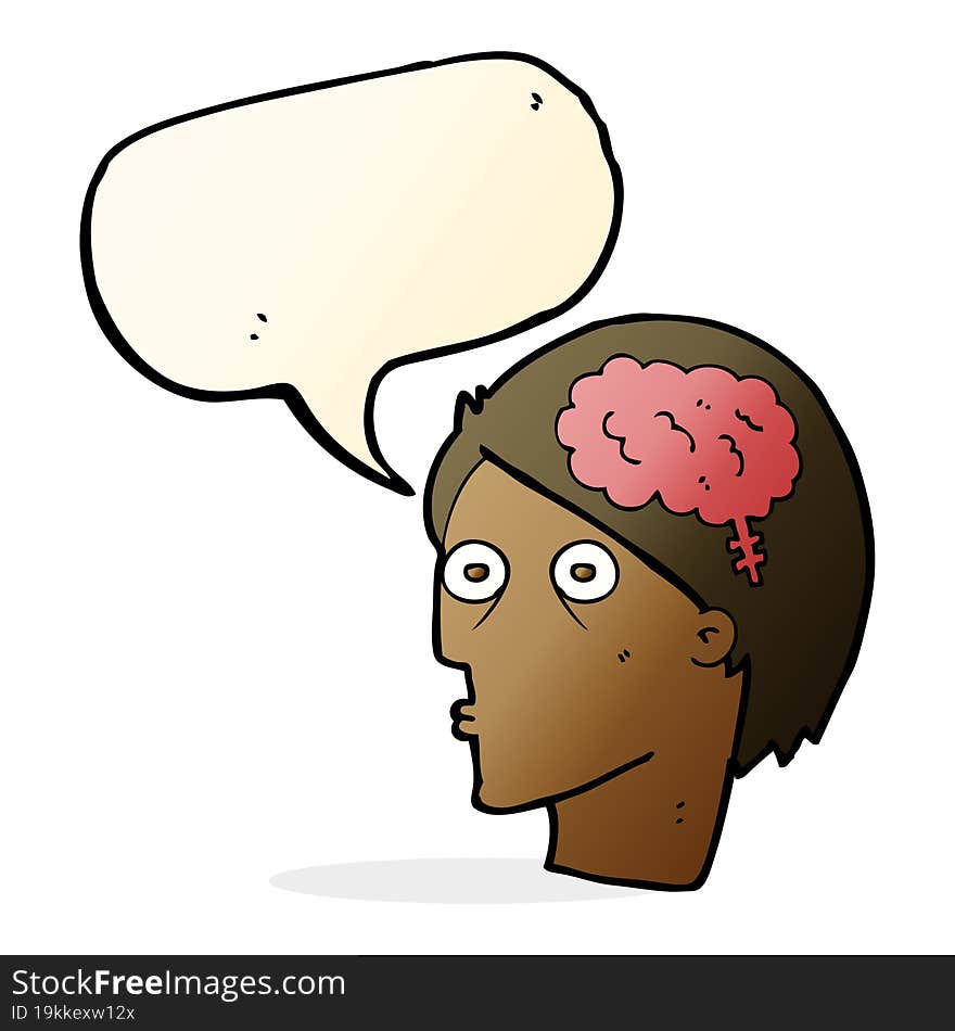 cartoon head with brain symbol with speech bubble